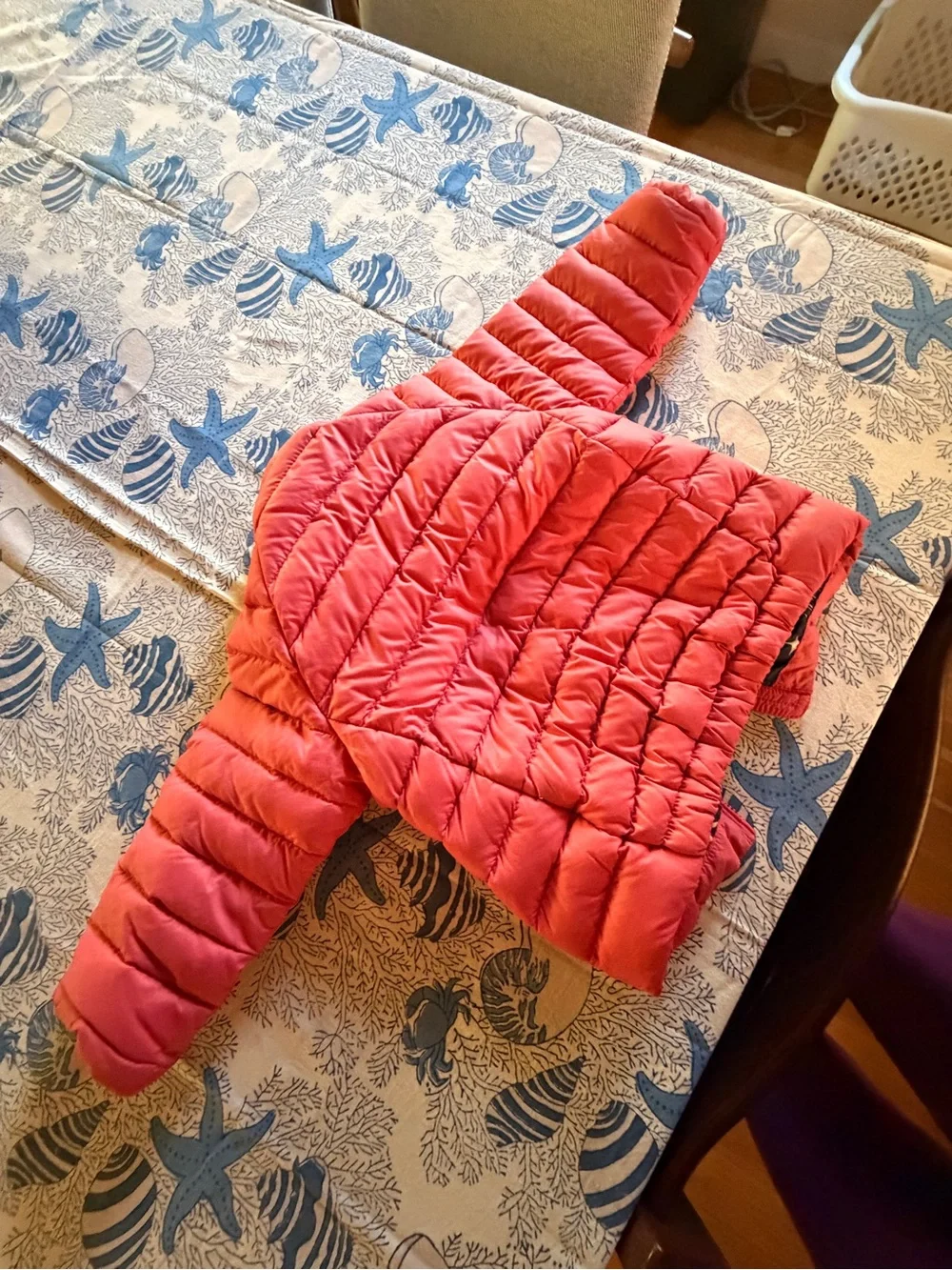 Patagonia Kids Coral Pink Puffer Jacket with Navy Starfish Lining